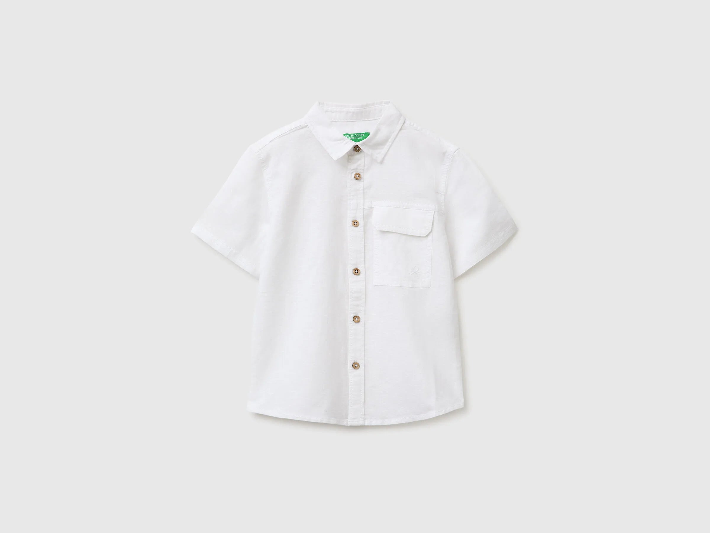 Benetton White Boys Short-Sleeved Linen Blend Shirt SKU: 5IPVGQ033_101 Image 01