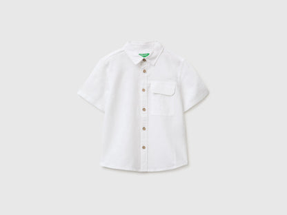 Benetton White Boys Short-Sleeved Linen Blend Shirt SKU: 5IPVGQ033_101 Image 01