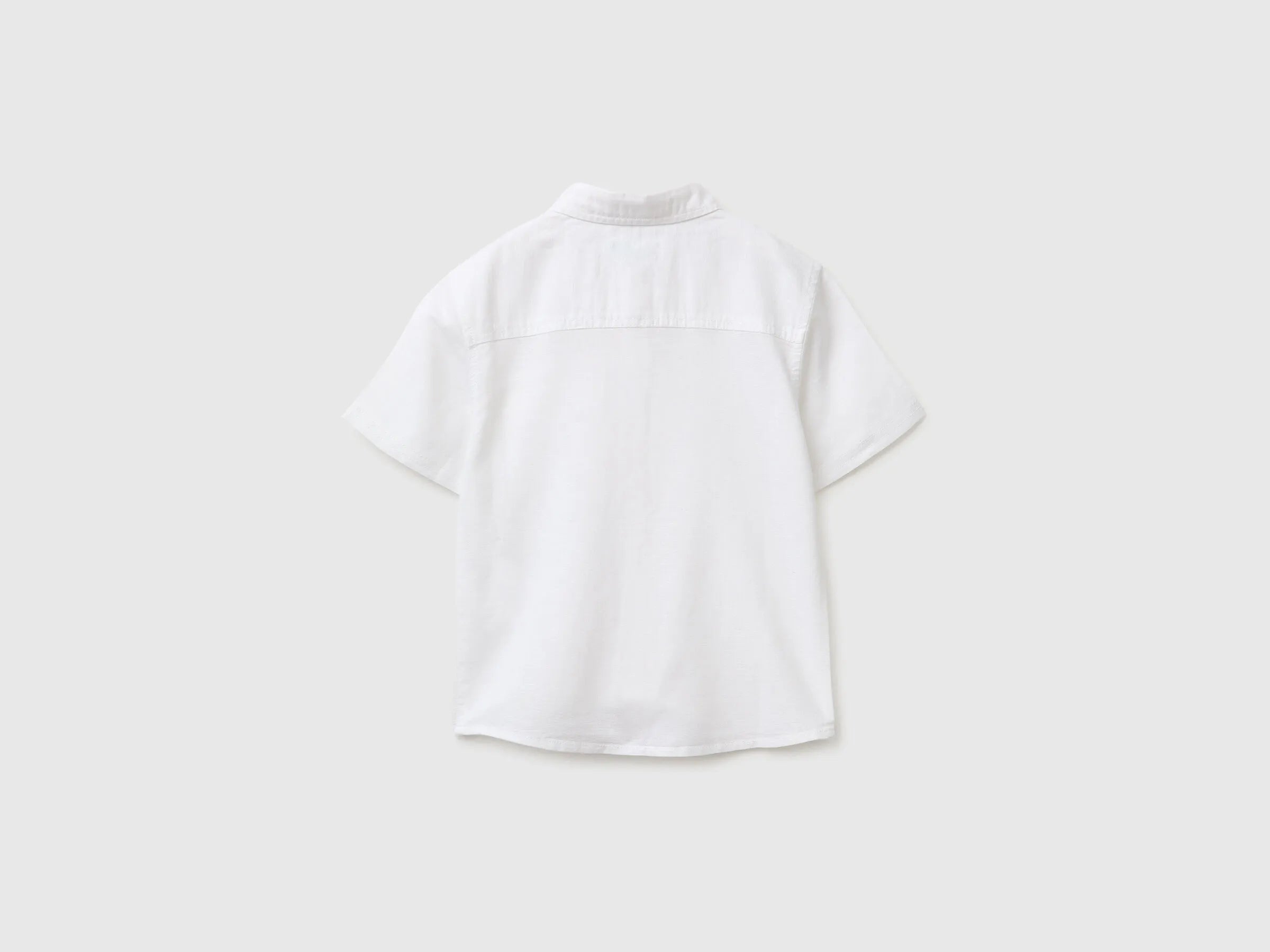 Benetton White Boys Short-Sleeved Linen Blend Shirt SKU: 5IPVGQ033_101 Image 02