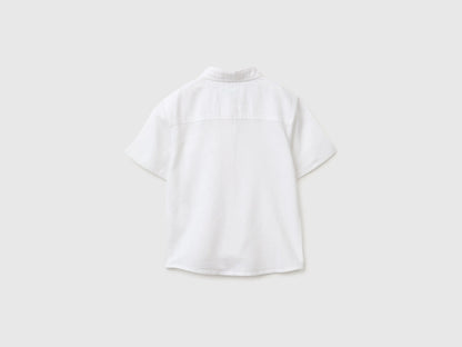 Benetton White Boys Short-Sleeved Linen Blend Shirt SKU: 5IPVGQ033_101 Image 02