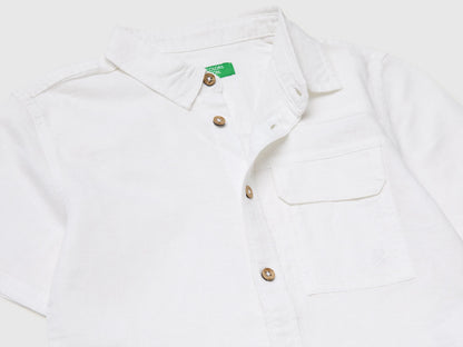 Benetton White Boys Short-Sleeved Linen Blend Shirt SKU: 5IPVGQ033_101 Image 03