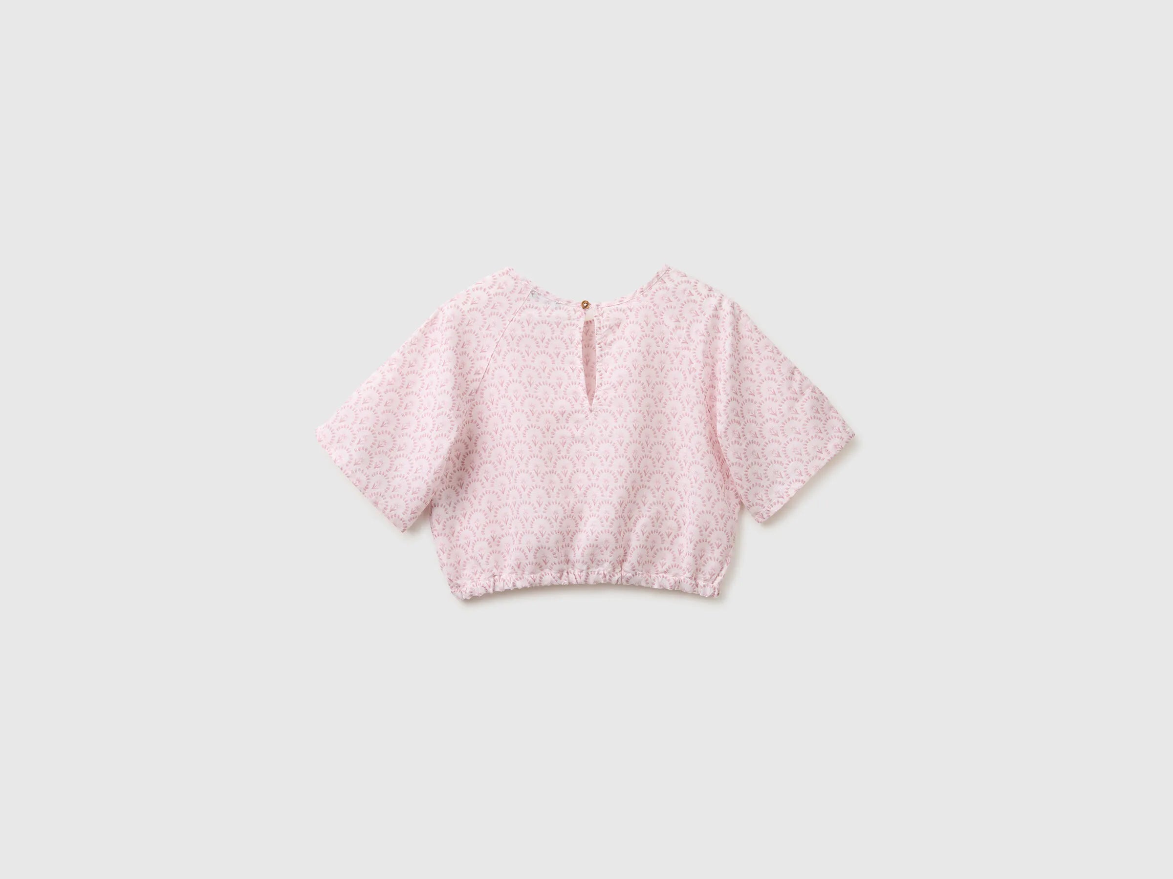 Benetton Soft Pink Girls Floral Blouse in Linen Blend SKU: 5NVDCQ04S_68C Image 02