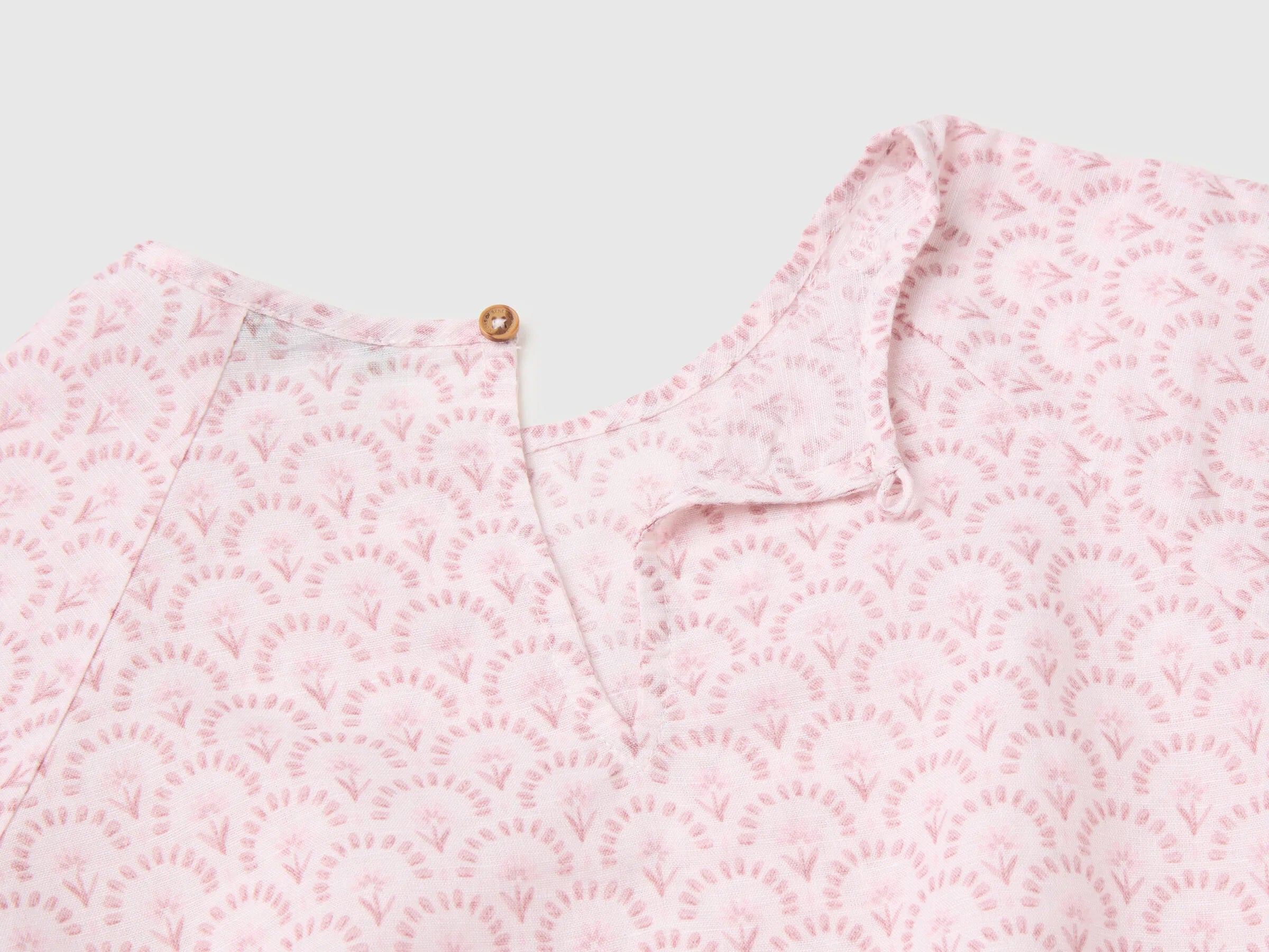 Benetton Soft Pink Girls Floral Blouse in Linen Blend SKU: 5NVDCQ04S_68C Image 03