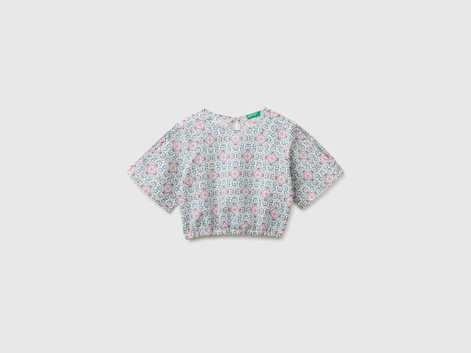 Benetton Aqua Girls Floral Blouse in Linen Blend SKU: 5NVDCQ04S_68D Image 01