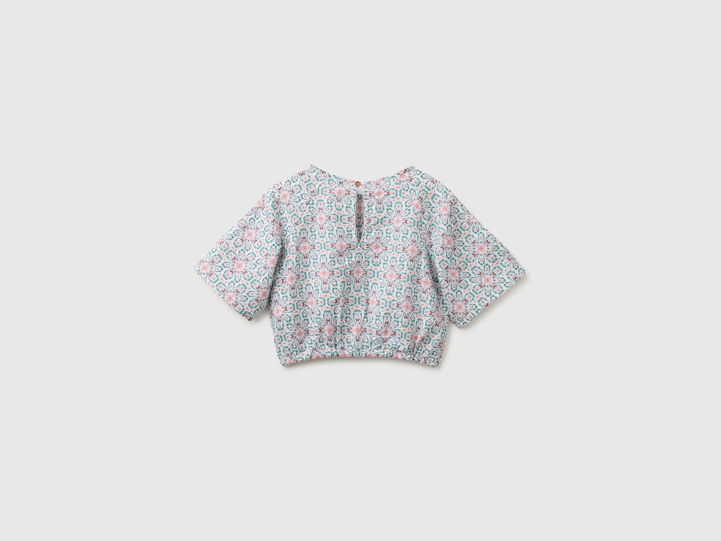 Benetton Aqua Girls Floral Blouse in Linen Blend SKU: 5NVDCQ04S_68D Image 02