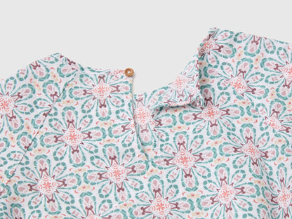Benetton Aqua Girls Floral Blouse in Linen Blend SKU: 5NVDCQ04S_68D Image 03