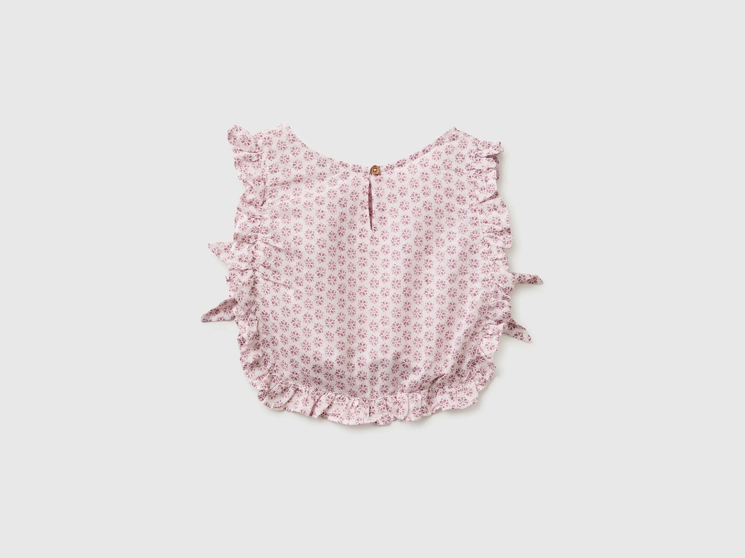 Benetton Pink Girls Floral Blouse in Linen Blend SKU: 5NVDGQ035_68E Image 02