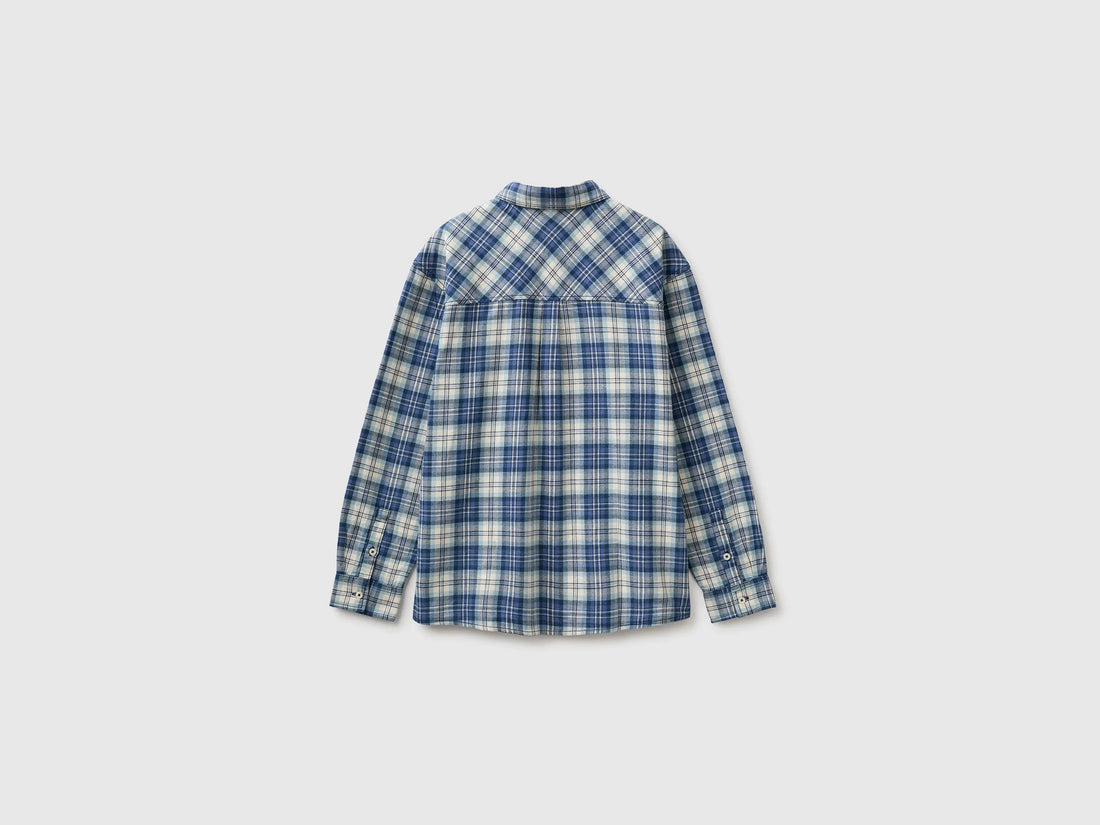 Benetton Dark Blue Boys Oversized Checked Shirt SKU: 5PBACQ055_902 Image 02