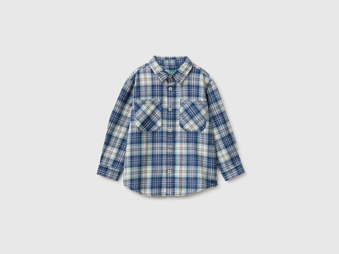 Benetton Blue Boys Oversized Checked Shirt SKU: 5PBAGQ03E_902 Image 01