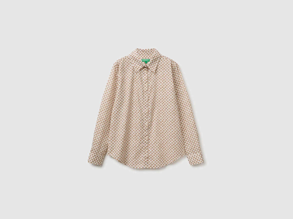 Benetton Creamy White Women Long-Sleeved Patterned Shirt SKU: 5Q6SDQ0AY_60H Image 01