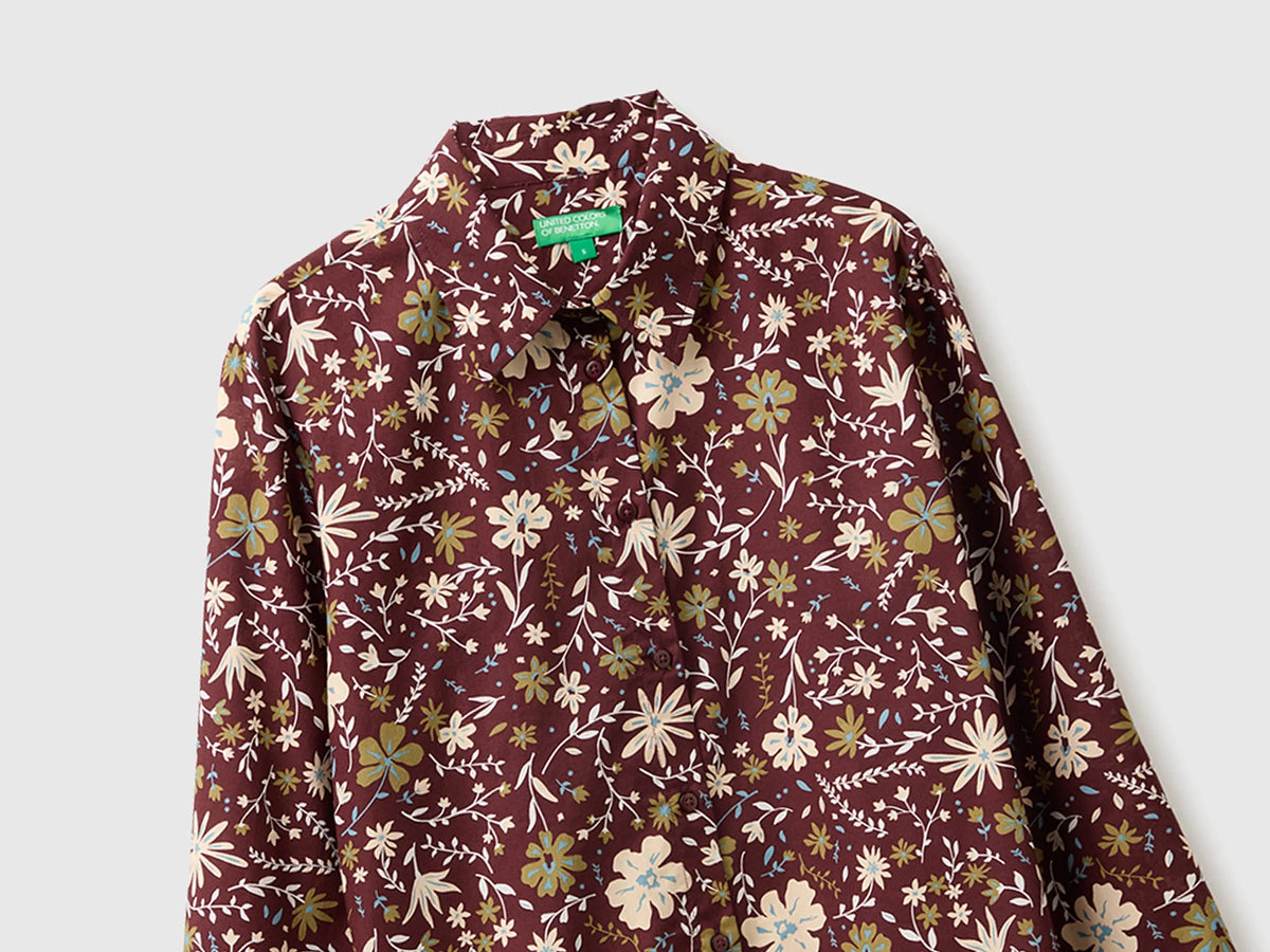 Benetton Brown Women Long-Sleeved Patterned Shirt SKU: 5Q6SDQ0AY_61F Image 03