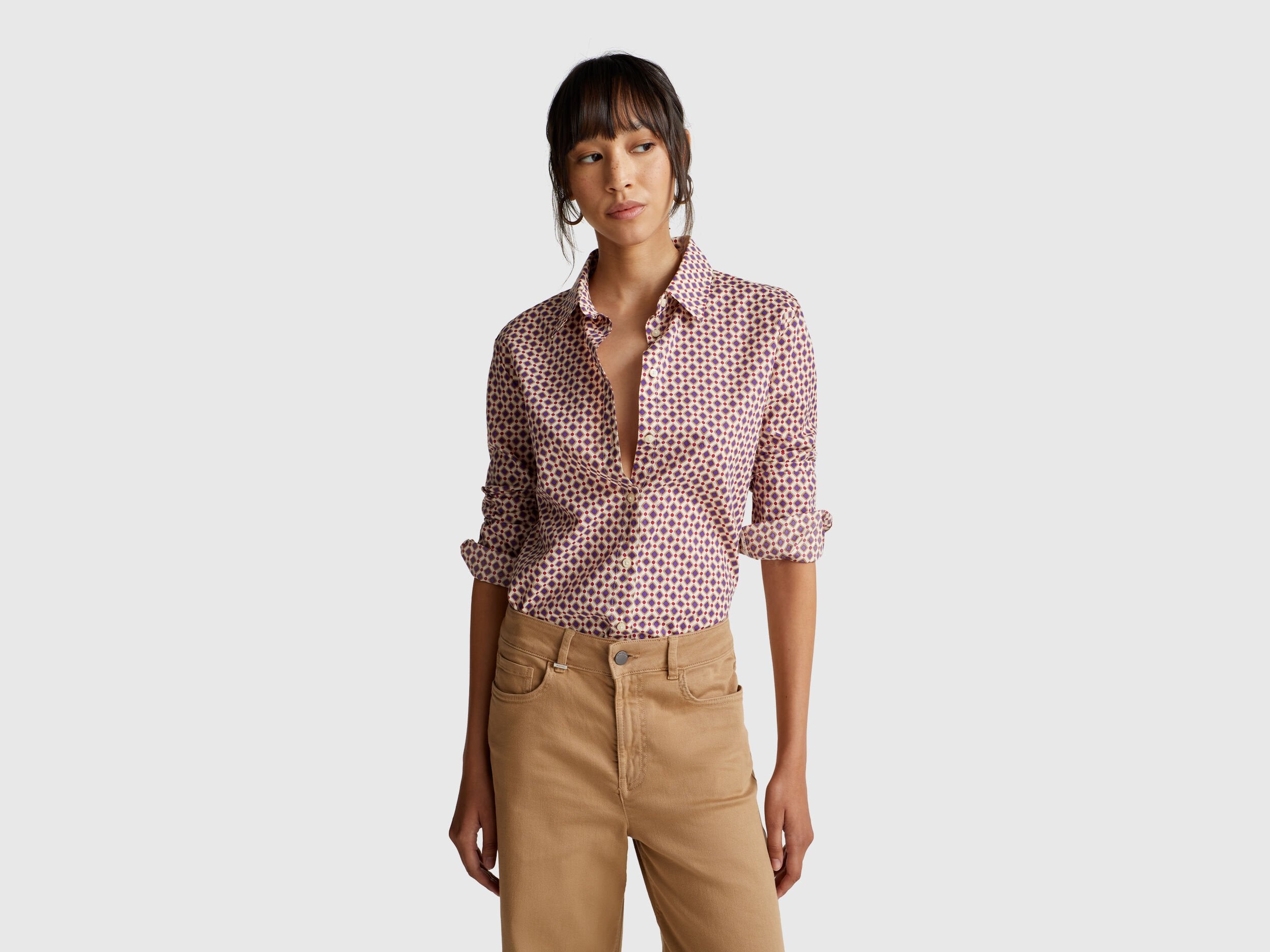 Benetton_Multi-Color_Patterned Shirt in Lightweight Cotton_5Q6SDQ0AY_62H_01