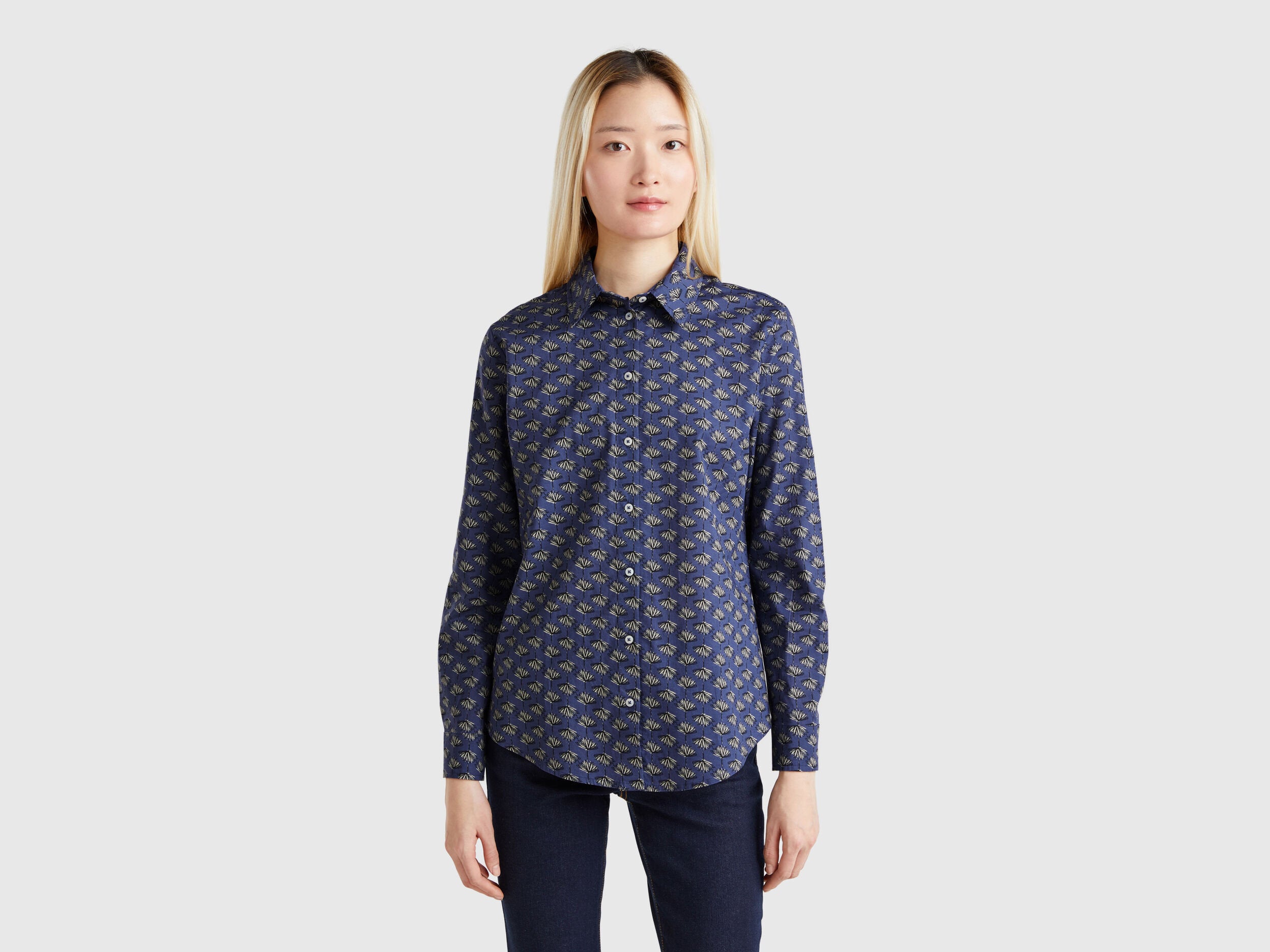 Benetton_Patterned Dark Blue Shirt_5Q6SDQ0AY_65Z_01