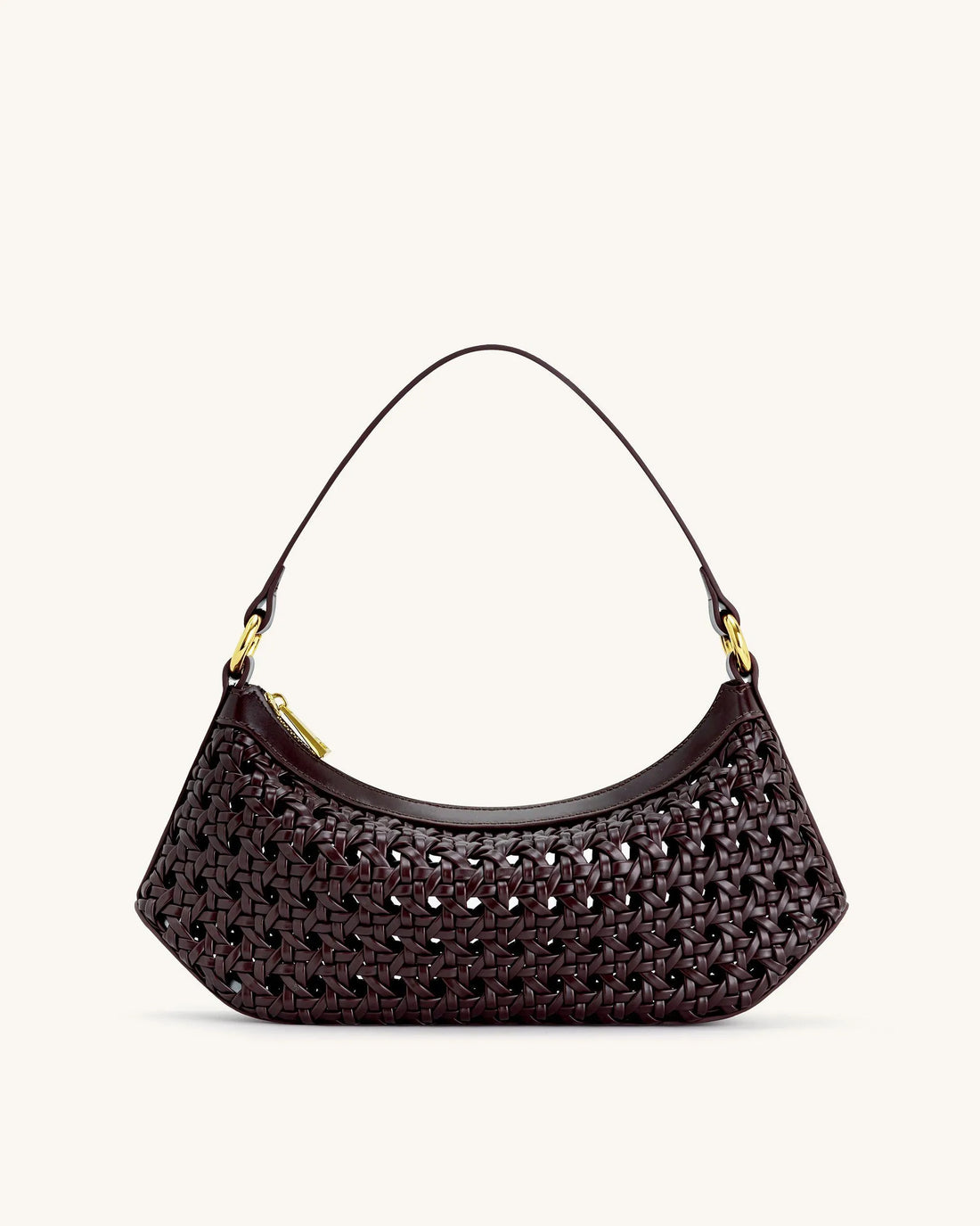 JW PEI Deep Claret Women Lily Faux Bamboo Woven Shoulder Bag - Deep Claret SKU: 5S24-42_Deep Claret Image 01
