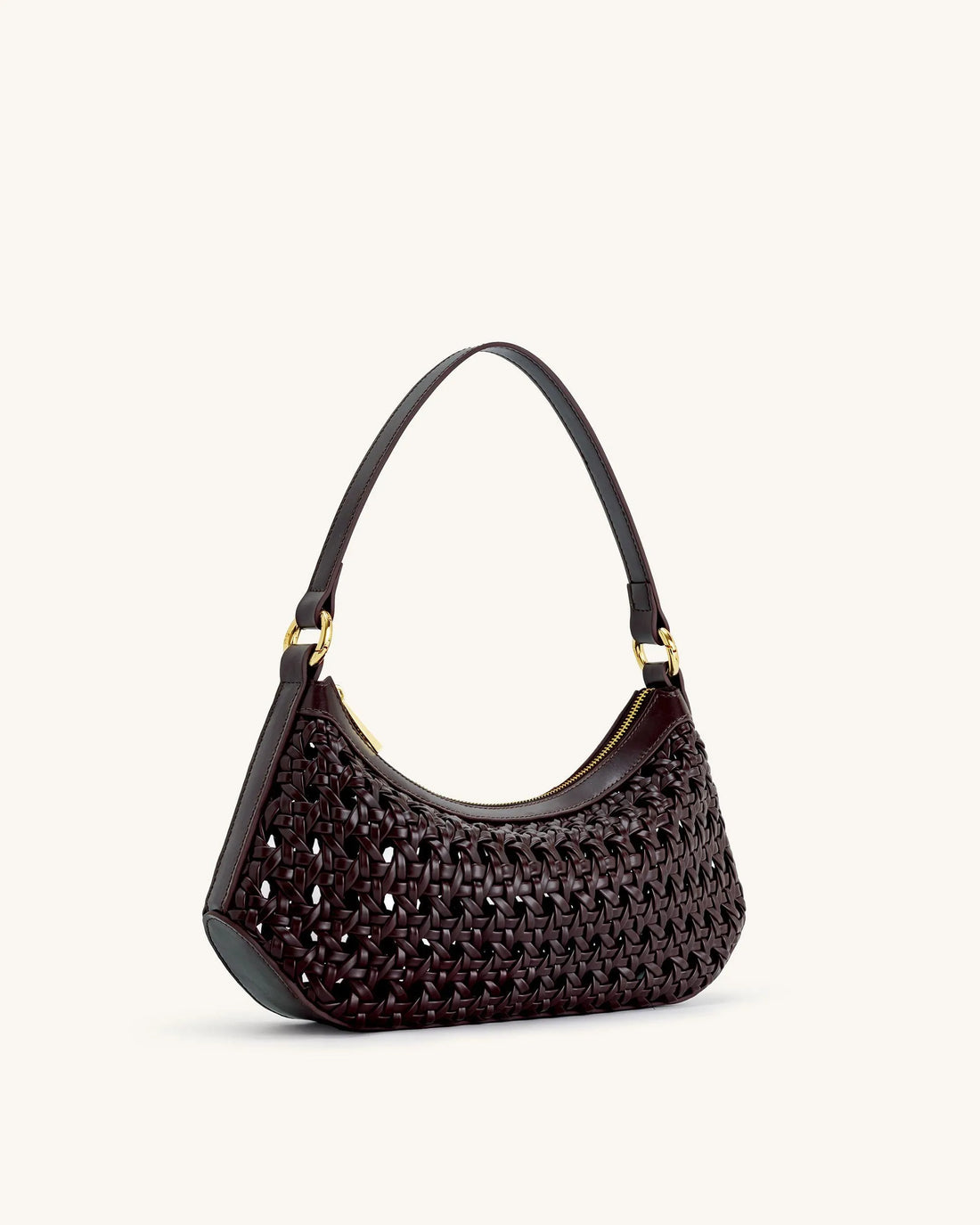 JW PEI Deep Claret Women Lily Faux Bamboo Woven Shoulder Bag - Deep Claret SKU: 5S24-42_Deep Claret Image 02