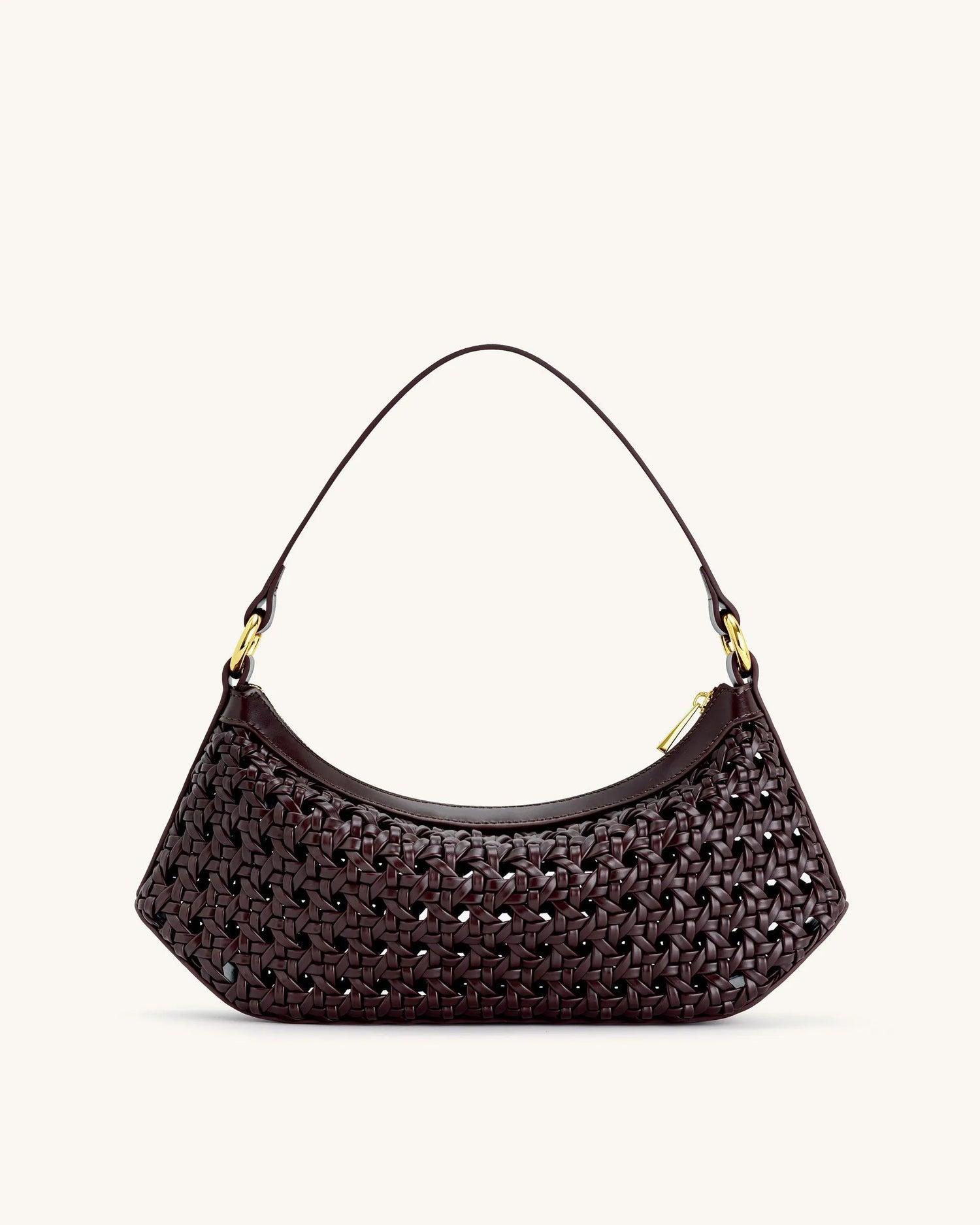 JW PEI Deep Claret Women Lily Faux Bamboo Woven Shoulder Bag - Deep Claret SKU: 5S24-42_Deep Claret Image 03