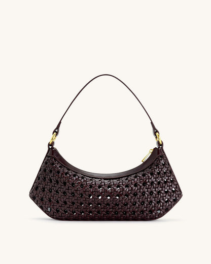 JW PEI Deep Claret Women Lily Faux Bamboo Woven Shoulder Bag - Deep Claret SKU: 5S24-42_Deep Claret Image 03