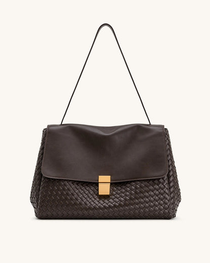 JW PEI Dark Brown Women Hilary Woven Shoulder Bag - Dark Brown SKU: 5S258-32_Dark Brown Image 01