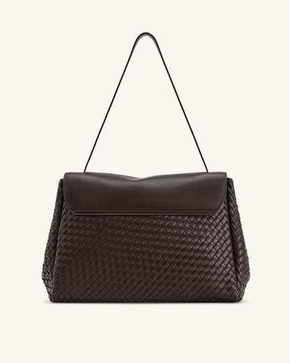 JW PEI Dark Brown Women Hilary Woven Shoulder Bag - Dark Brown SKU: 5S258-32_Dark Brown Image 03