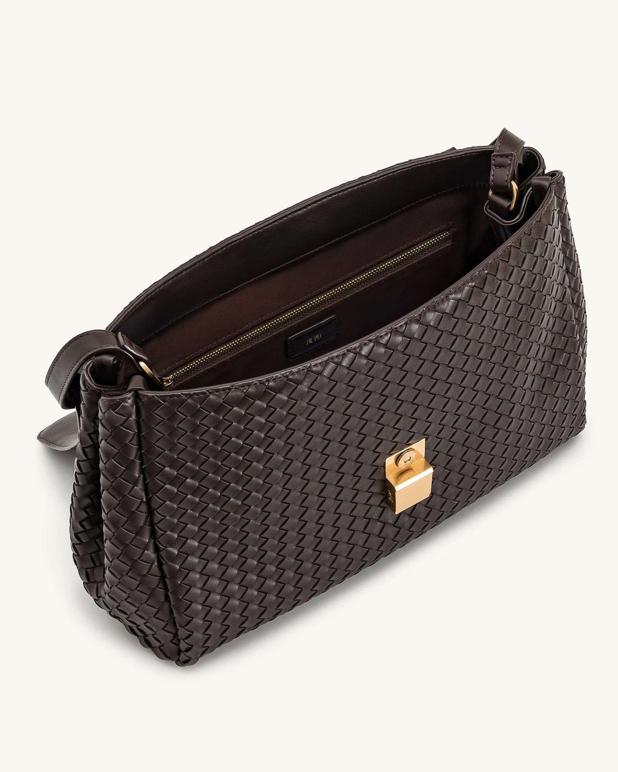 JW PEI Dark Brown Women Hilary Woven Shoulder Bag - Dark Brown SKU: 5S258-32_Dark Brown Image 04