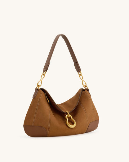 JW PEI Brown Women Jayla Faux Suede Metal Pendant Embellished Shoulder Bag - Brown SKU: 5S299-32_Brown Image 02