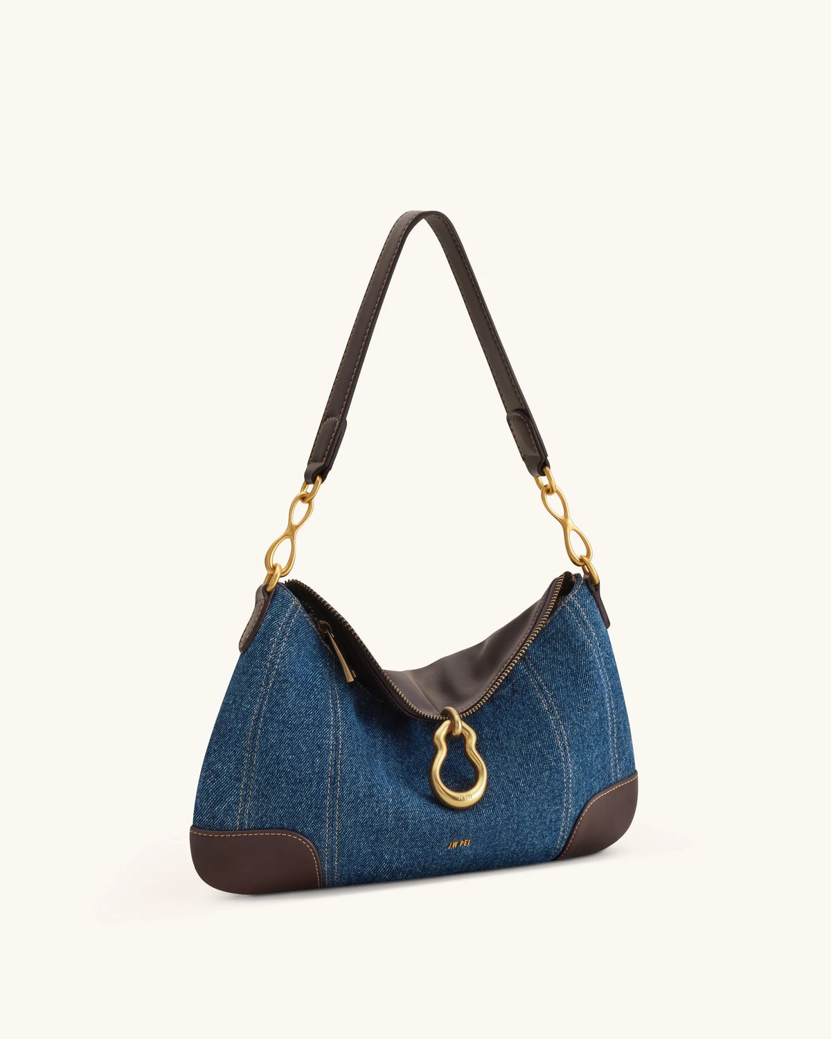 JW Pei Blue Denim Women Jayla Metal Pendant Embellished Shoulder Bag SKU: 5S299-5_Blue Denim Image 02