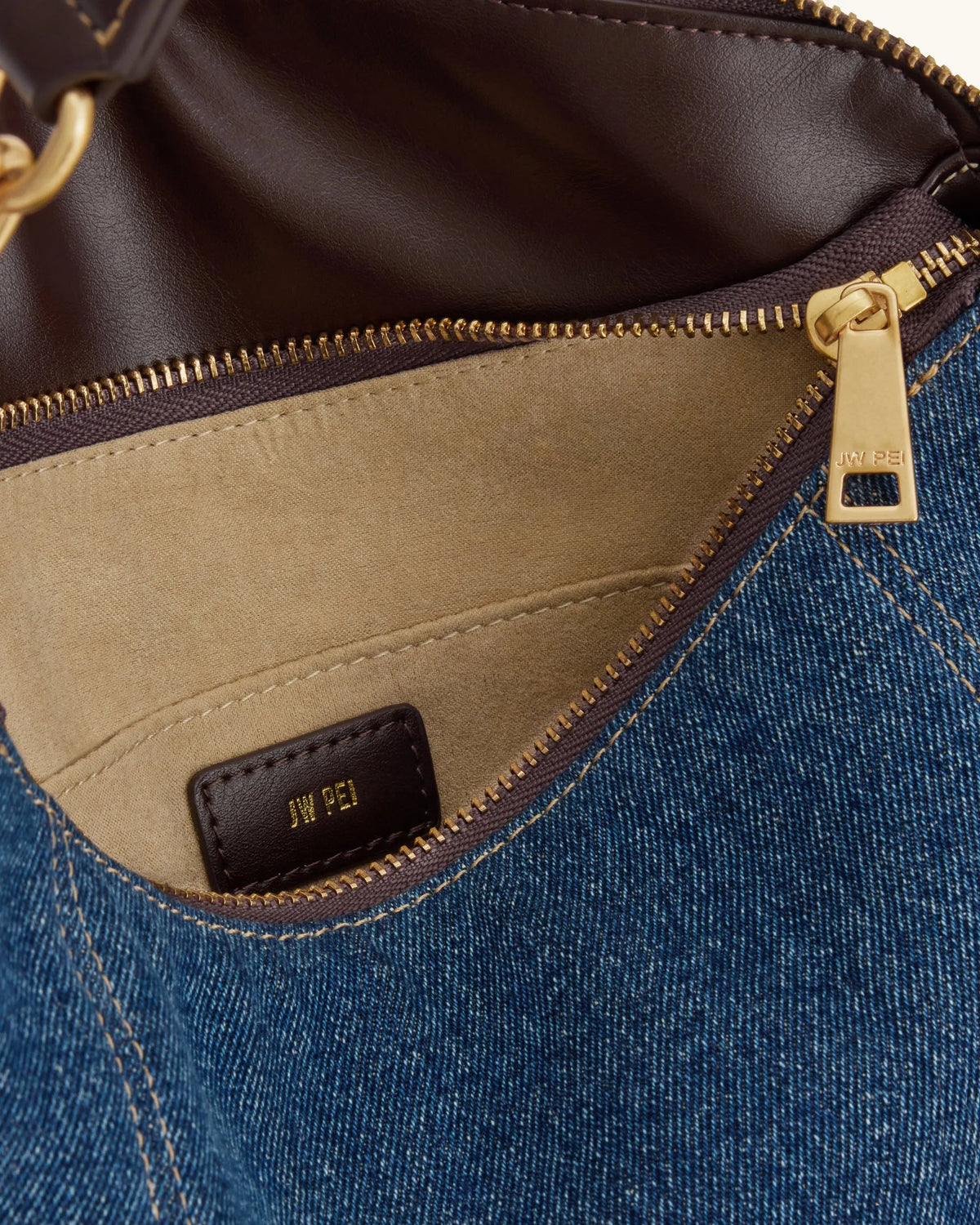 JW Pei Blue Denim Women Jayla Metal Pendant Embellished Shoulder Bag SKU: 5S299-5_Blue Denim Image 04