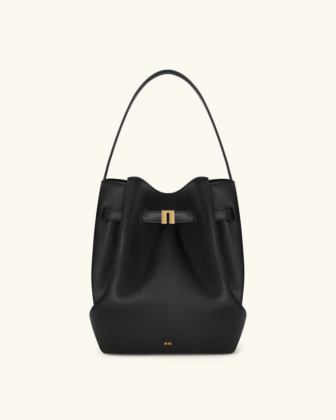 JW PEI Black Women Clara Lock Accent Bucket Shoulder Bag - Black SKU: 5S394-11_Black Image 01