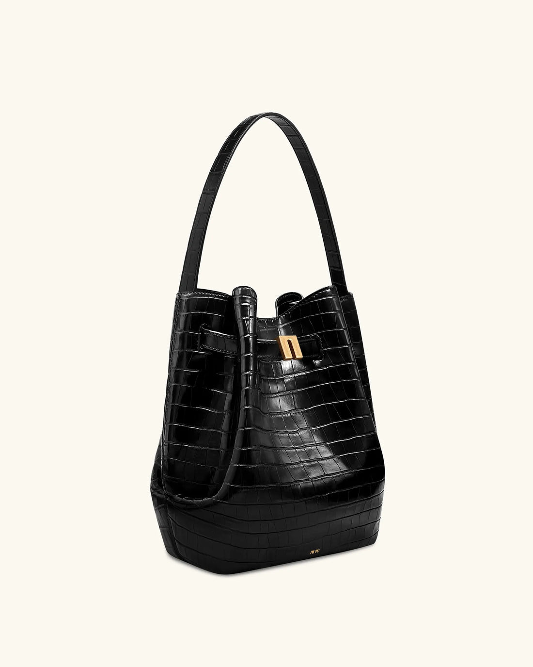 JW PEI Black Croc Women Clara Lock Accent Bucket Shoulder Bag - Black Croc SKU: 5S394-1_Black Croc Image 02