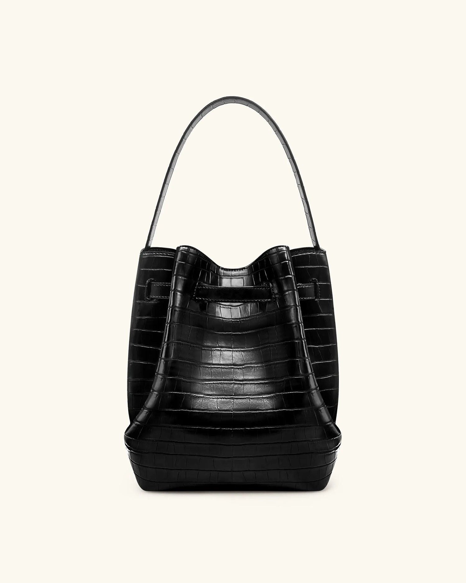 JW PEI Black Croc Women Clara Lock Accent Bucket Shoulder Bag - Black Croc SKU: 5S394-1_Black Croc Image 03