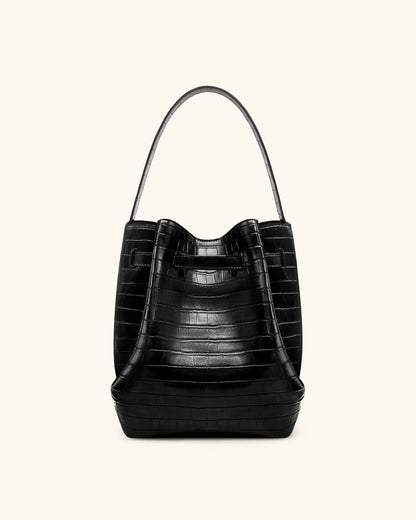 JW PEI Black Croc Women Clara Lock Accent Bucket Shoulder Bag - Black Croc SKU: 5S394-1_Black Croc Image 03