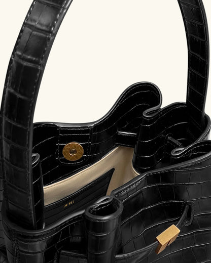 JW PEI Black Croc Women Clara Lock Accent Bucket Shoulder Bag - Black Croc SKU: 5S394-1_Black Croc Image 04
