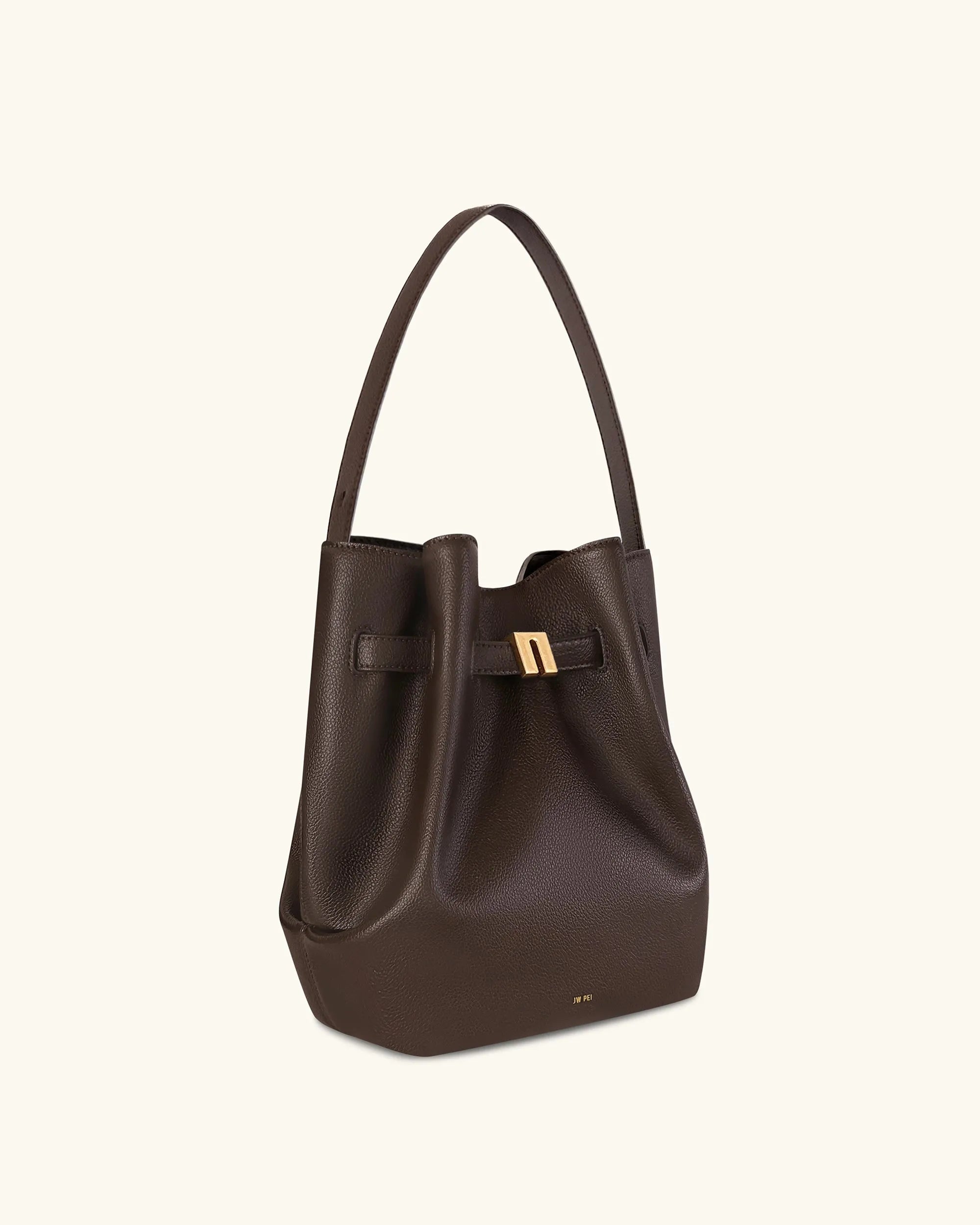 JW PEI Mocha Brown Women Clara Lock Accent Bucket Shoulder Bag - Mocha Brown SKU: 5S394-3_Mocha Brown Image 02
