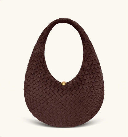 JW PEI Dark Mocha  Nola Faux Suede Woven Hobo Shoulder Bag  SKU: 5S396-3_Dark Mocha Image 01