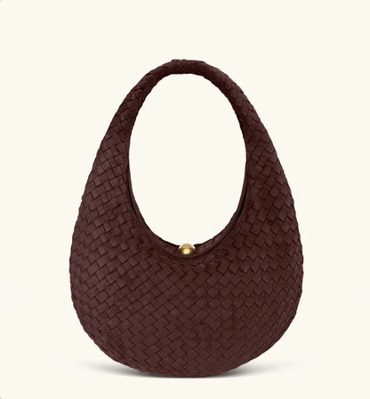 JW PEI Dark Mocha  Nola Faux Suede Woven Hobo Shoulder Bag  SKU: 5S396-3_Dark Mocha Image 03