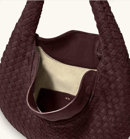 JW PEI Dark Mocha  Nola Faux Suede Woven Hobo Shoulder Bag  SKU: 5S396-3_Dark Mocha Image 04