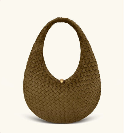 JW PEI Olive Green  Nola Faux Suede Woven Hobo Shoulder Bag  SKU: 5S396-7_Olive Green Image 01