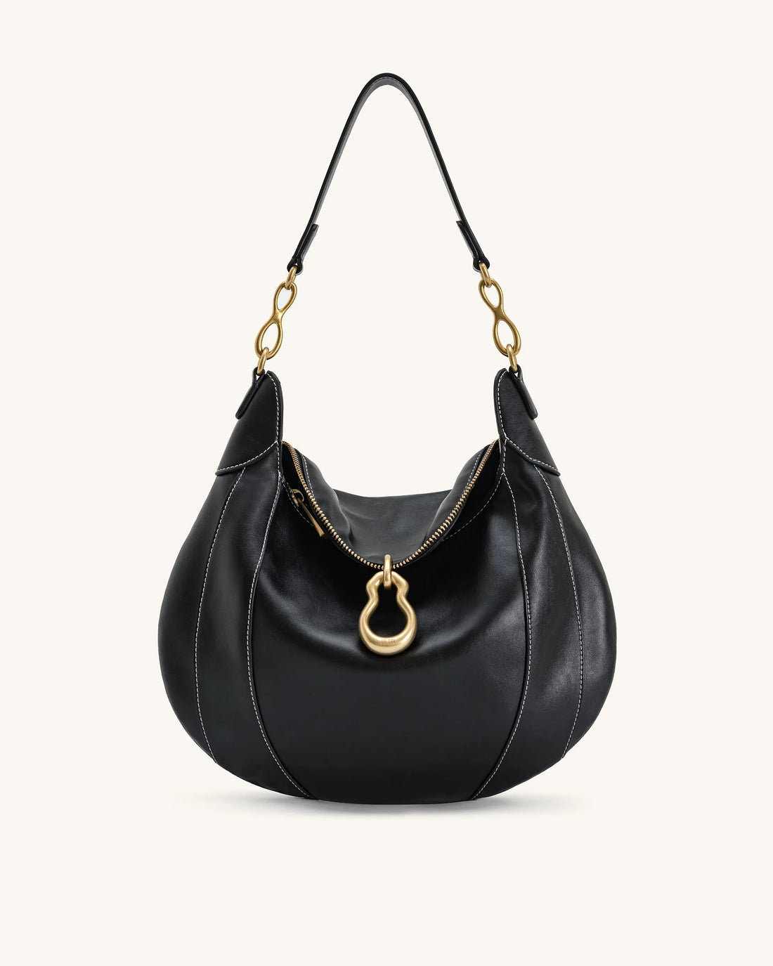 JW PEI Black Women Daria Metal Pendant Embellished Shoulder Bag - Black SKU: 5S397-1_Black Image 01
