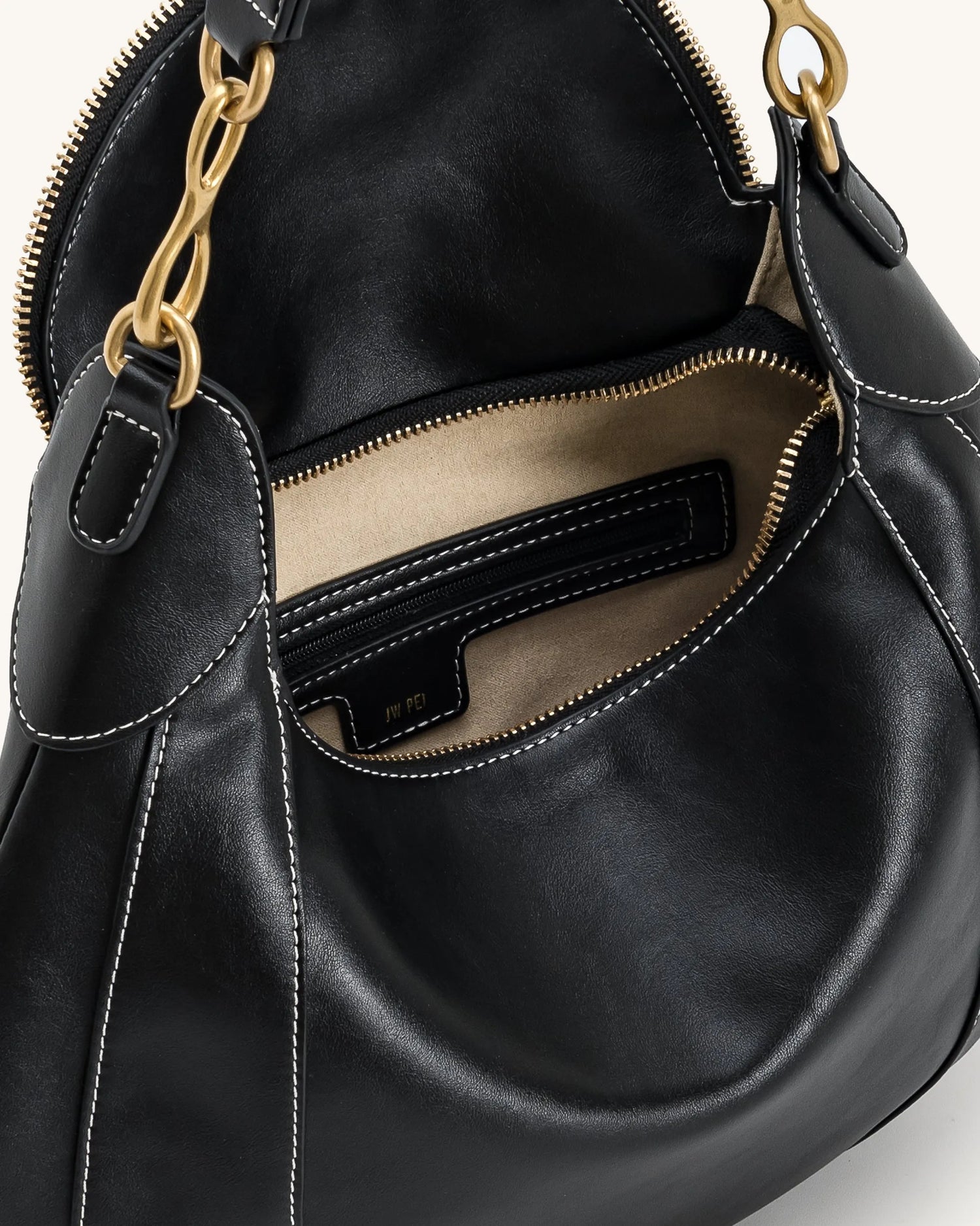 JW PEI Black Women Daria Metal Pendant Embellished Shoulder Bag - Black SKU: 5S397-1_Black Image 04