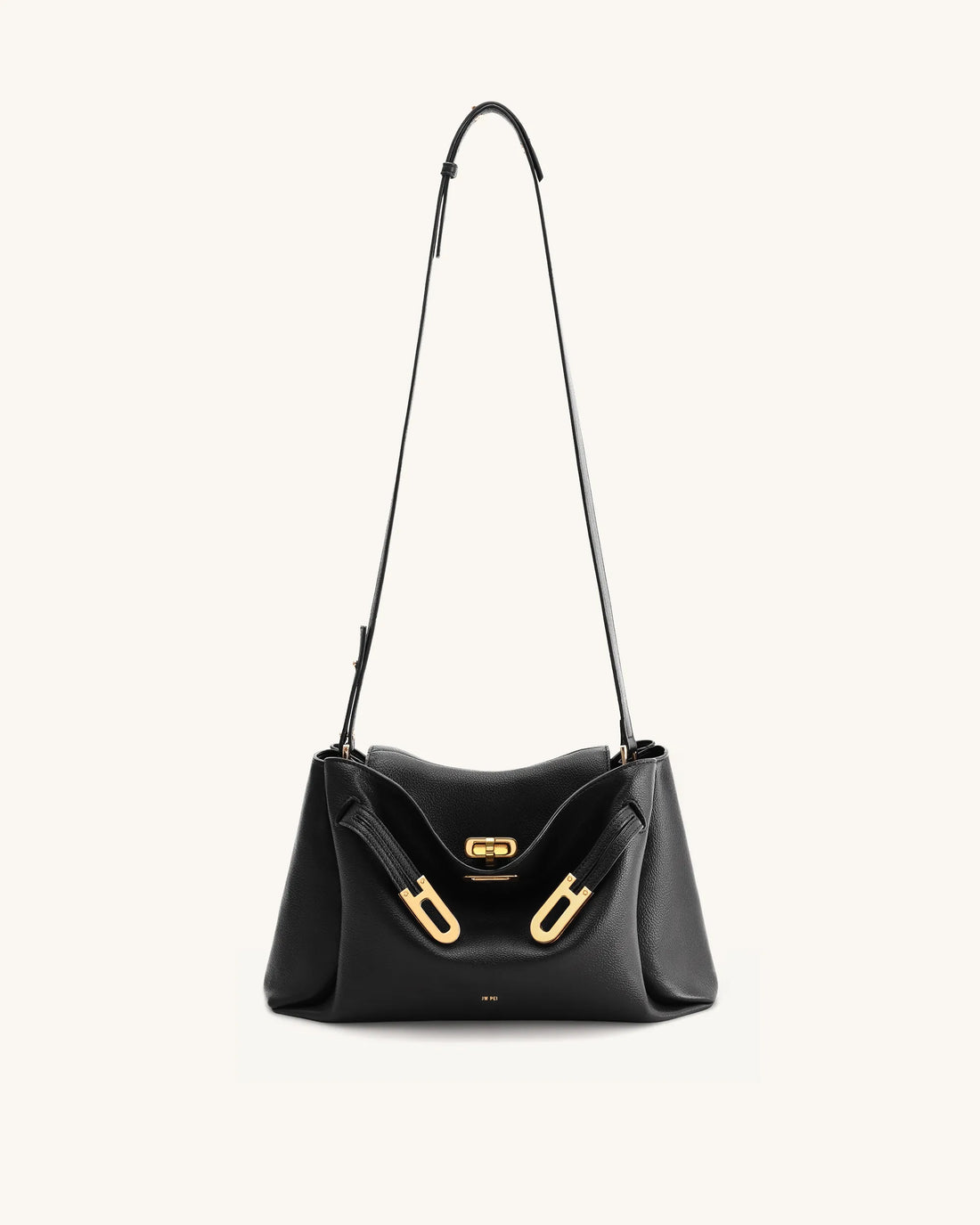 JW PEI Black Women Rhea Pebbled Double Buckle Shoulder Bag SKU: 5S402-1_Black Image 02