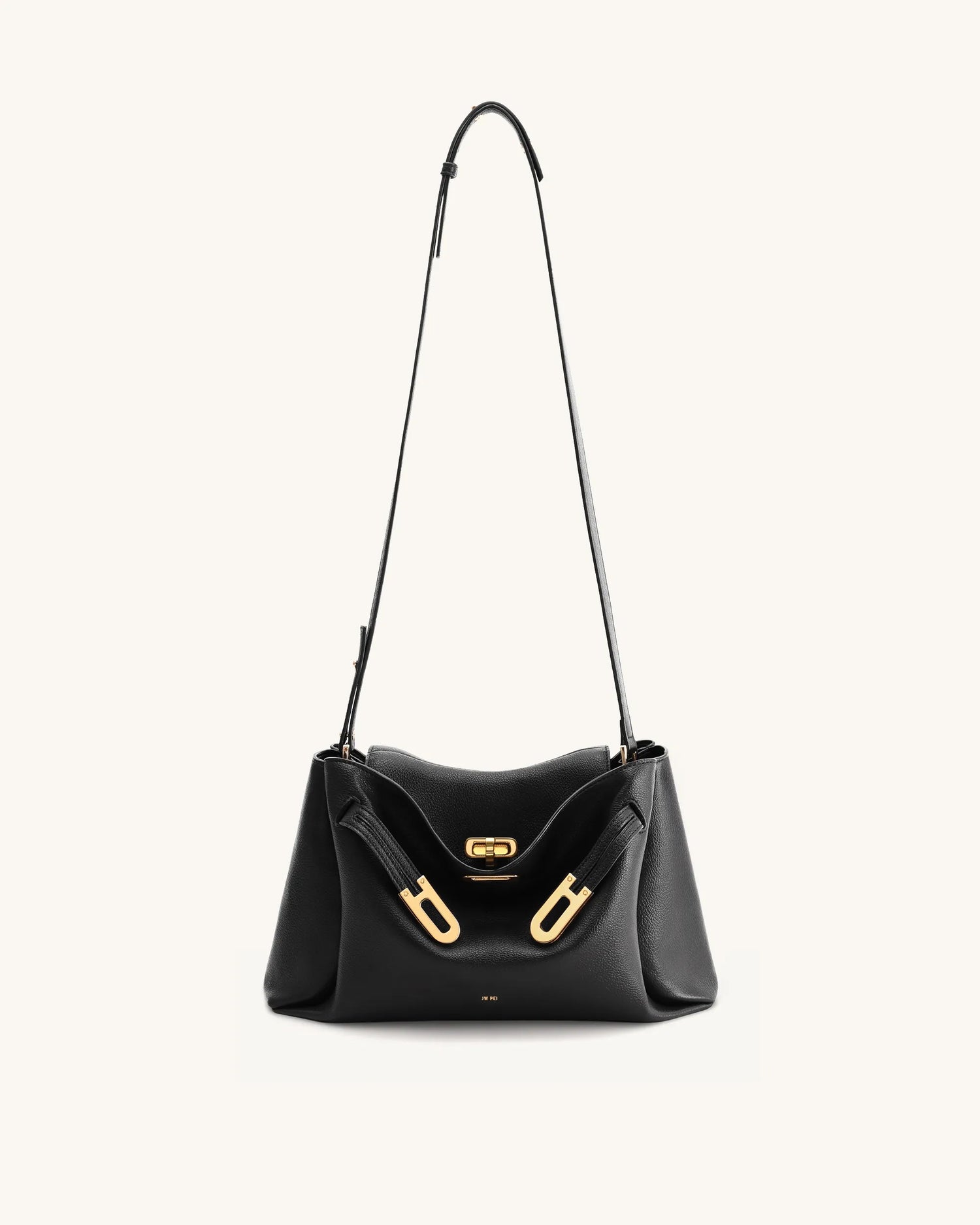 JW PEI Black Women Rhea Pebbled Double Buckle Shoulder Bag SKU: 5S402-1_Black Image 02