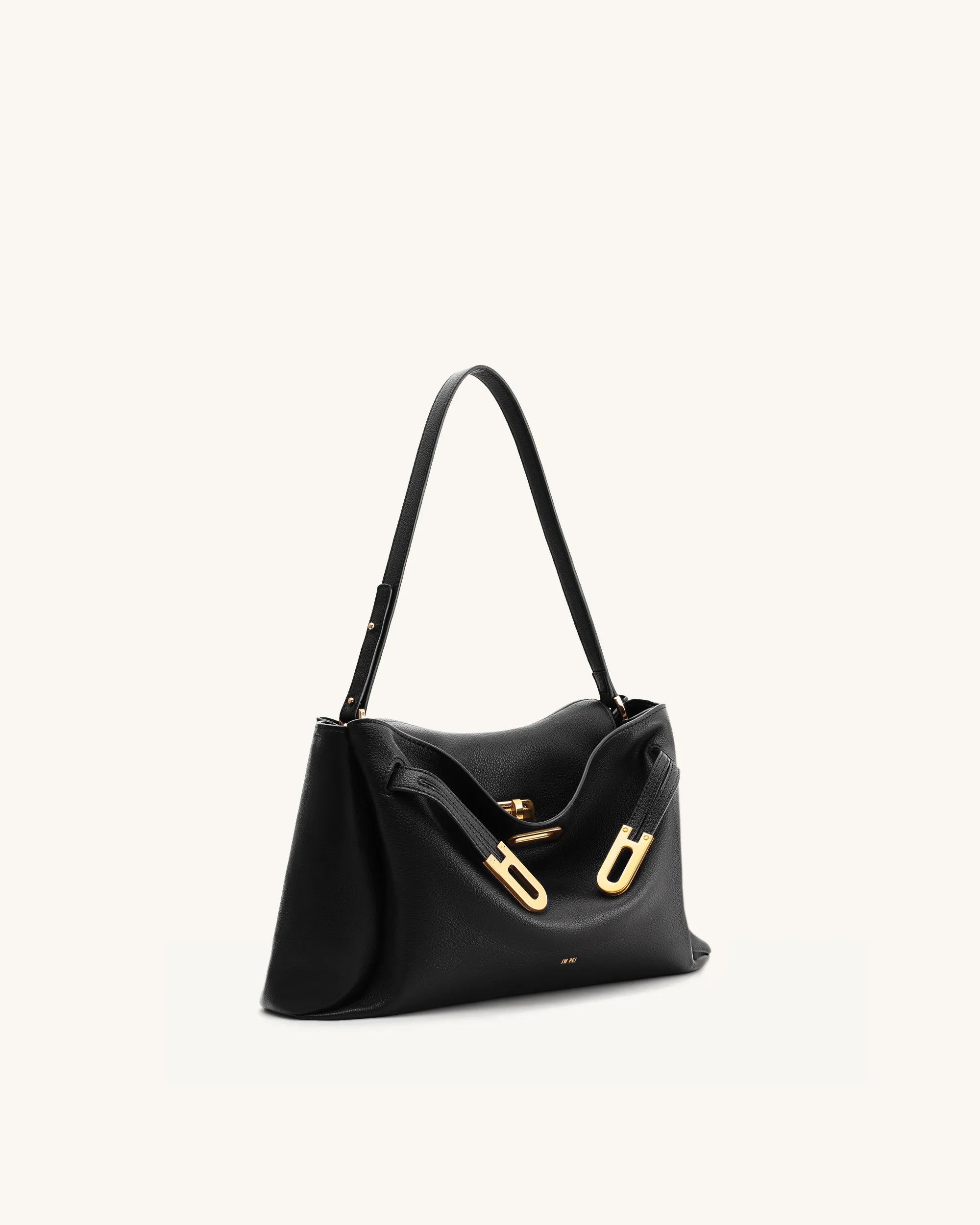 JW PEI Black Women Rhea Pebbled Double Buckle Shoulder Bag SKU: 5S402-1_Black Image 03
