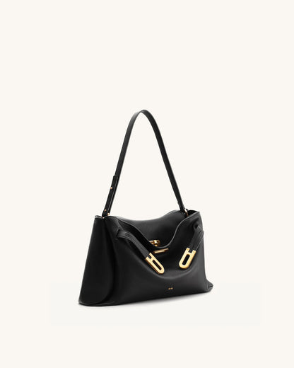 JW PEI Black Women Rhea Pebbled Double Buckle Shoulder Bag SKU: 5S402-1_Black Image 03
