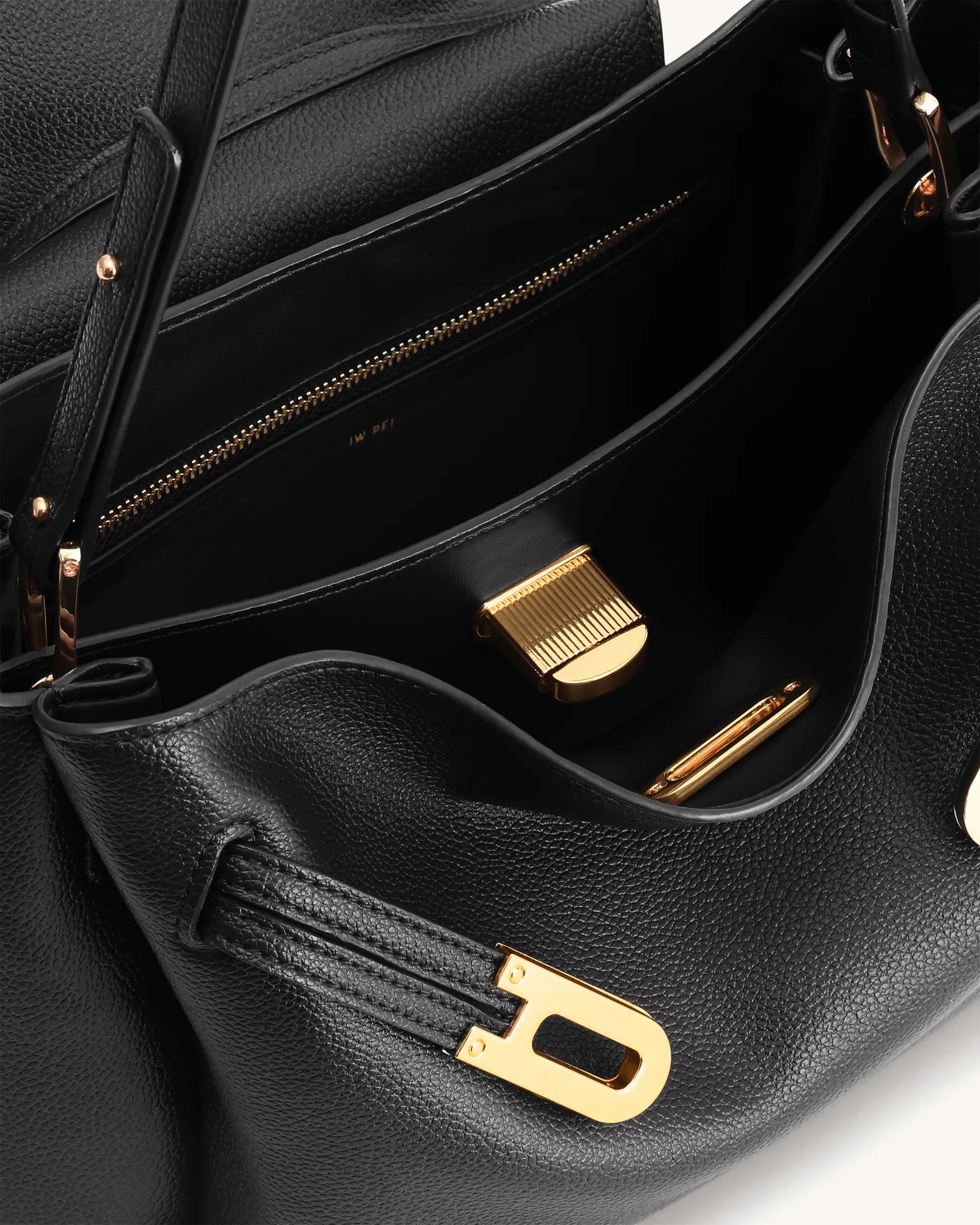 JW PEI Black Women Rhea Pebbled Double Buckle Shoulder Bag SKU: 5S402-1_Black Image 05
