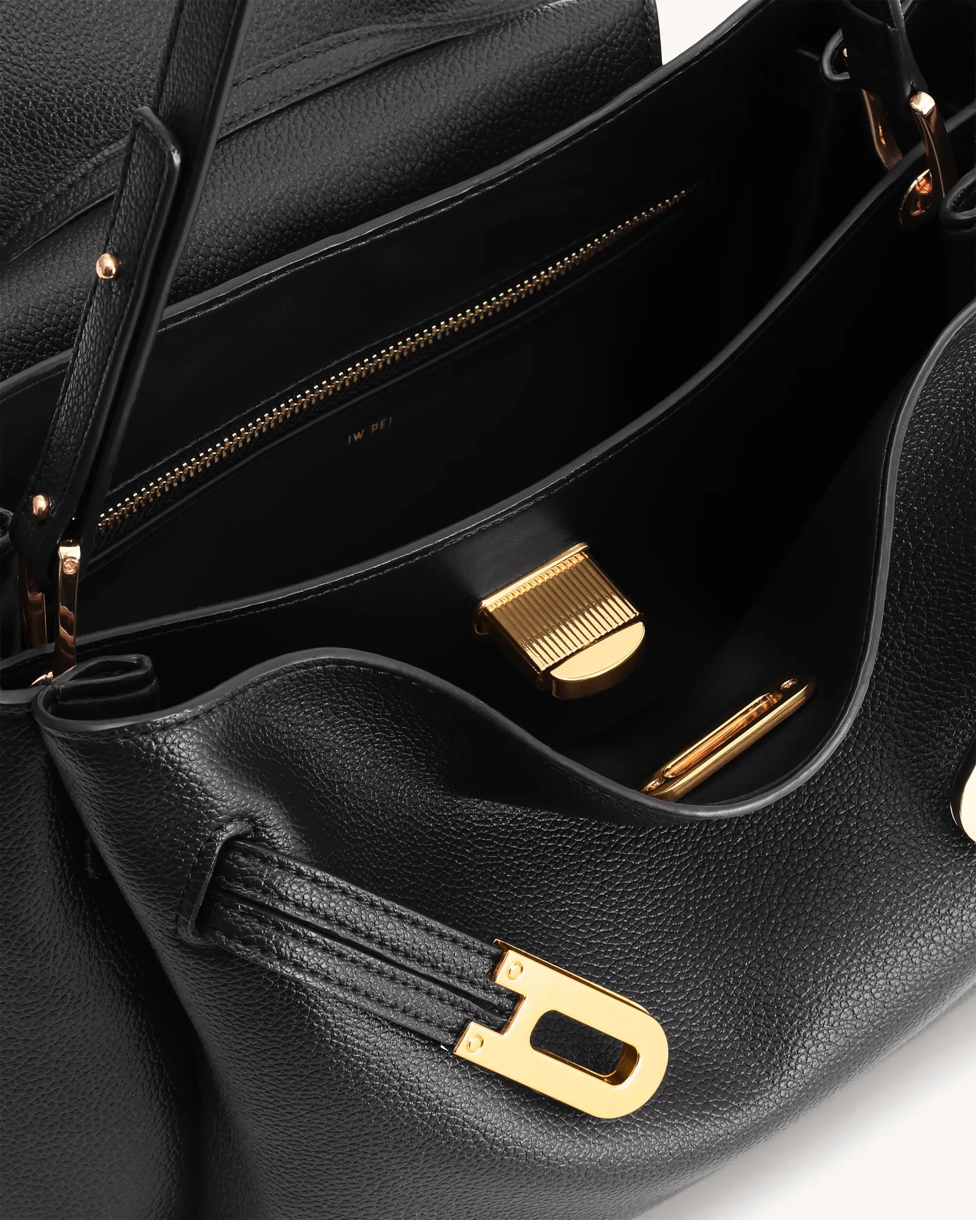 JW PEI Black Women Rhea Pebbled Double Buckle Shoulder Bag SKU: 5S402-1_Black Image 05
