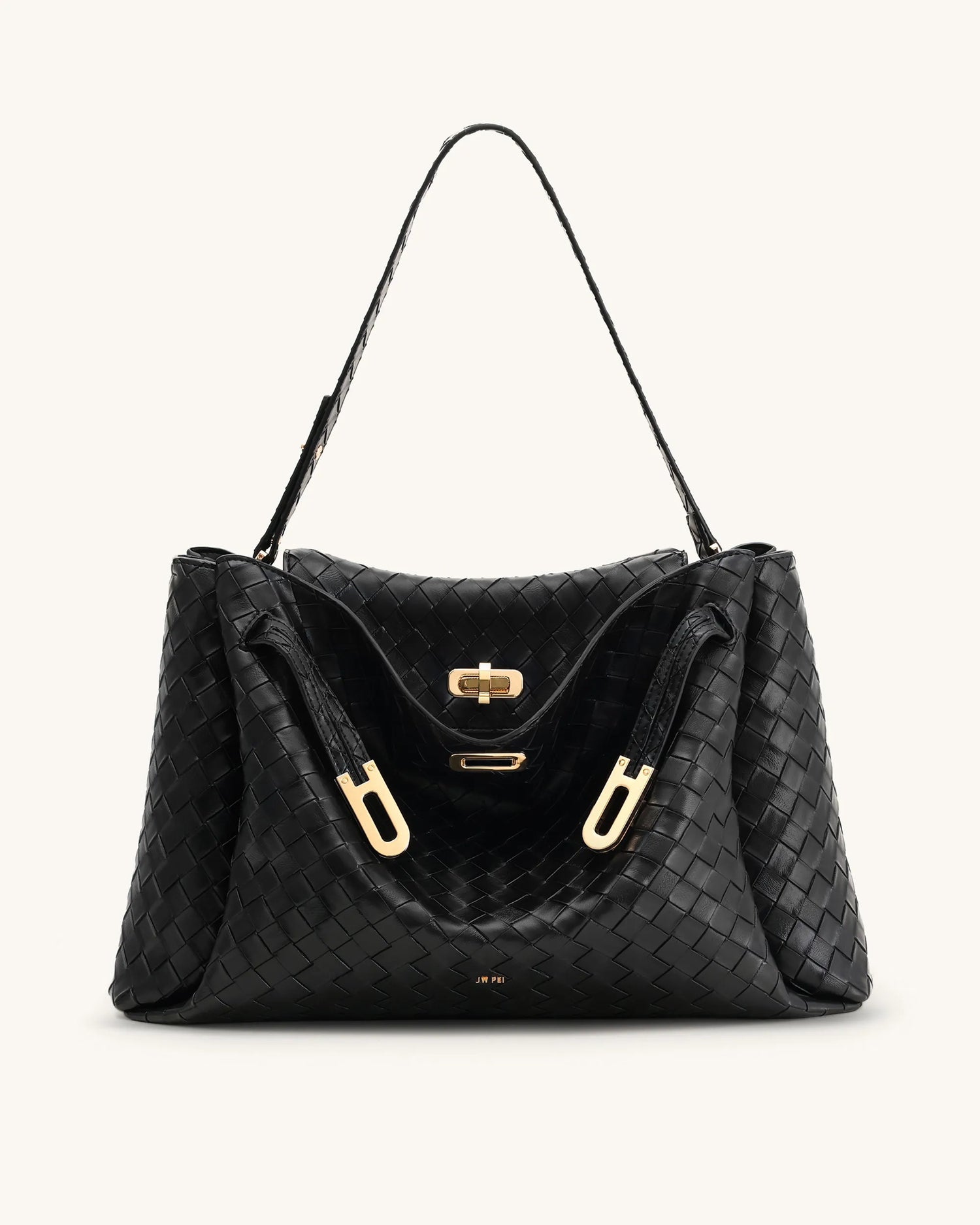 JW PEI Black Women Rhea Large Woven Textured Shoulder Bag SKU: 5S402X001-1_Black Image 01