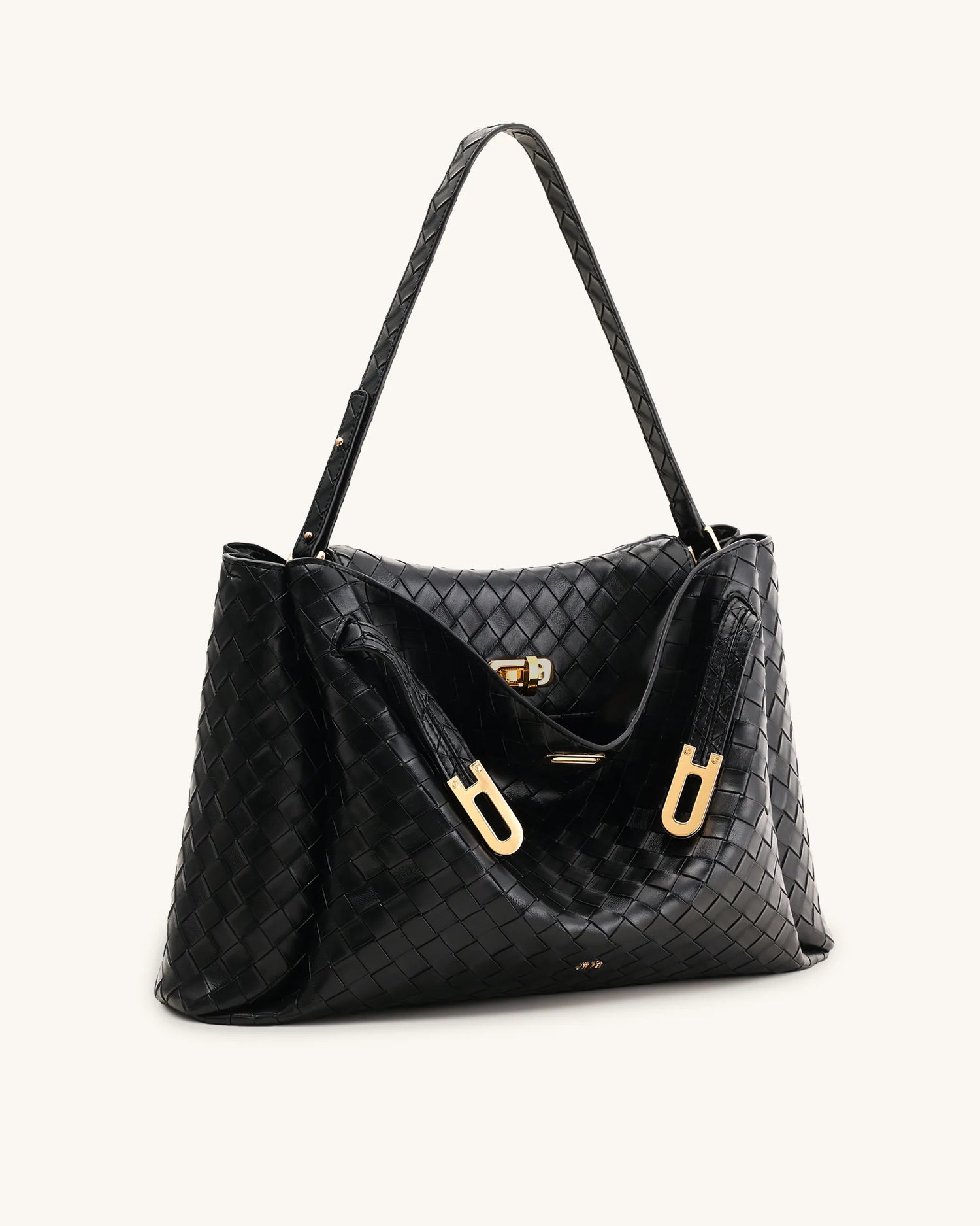 JW PEI Black Women Rhea Large Woven Textured Shoulder Bag SKU: 5S402X001-1_Black Image 02