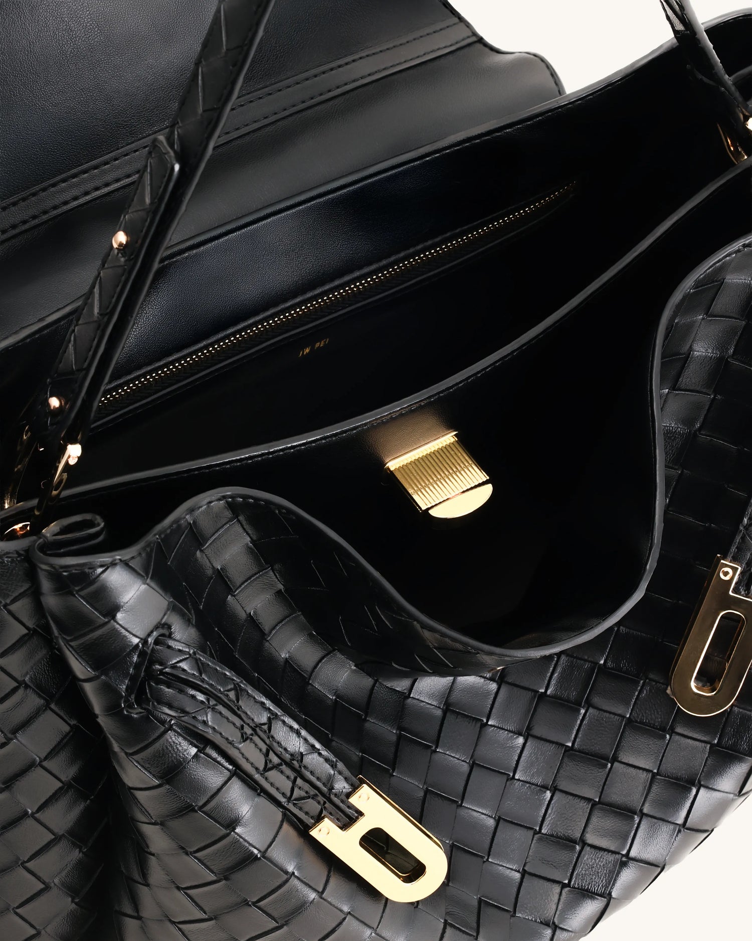 JW PEI Black Women Rhea Large Woven Textured Shoulder Bag SKU: 5S402X001-1_Black Image 04