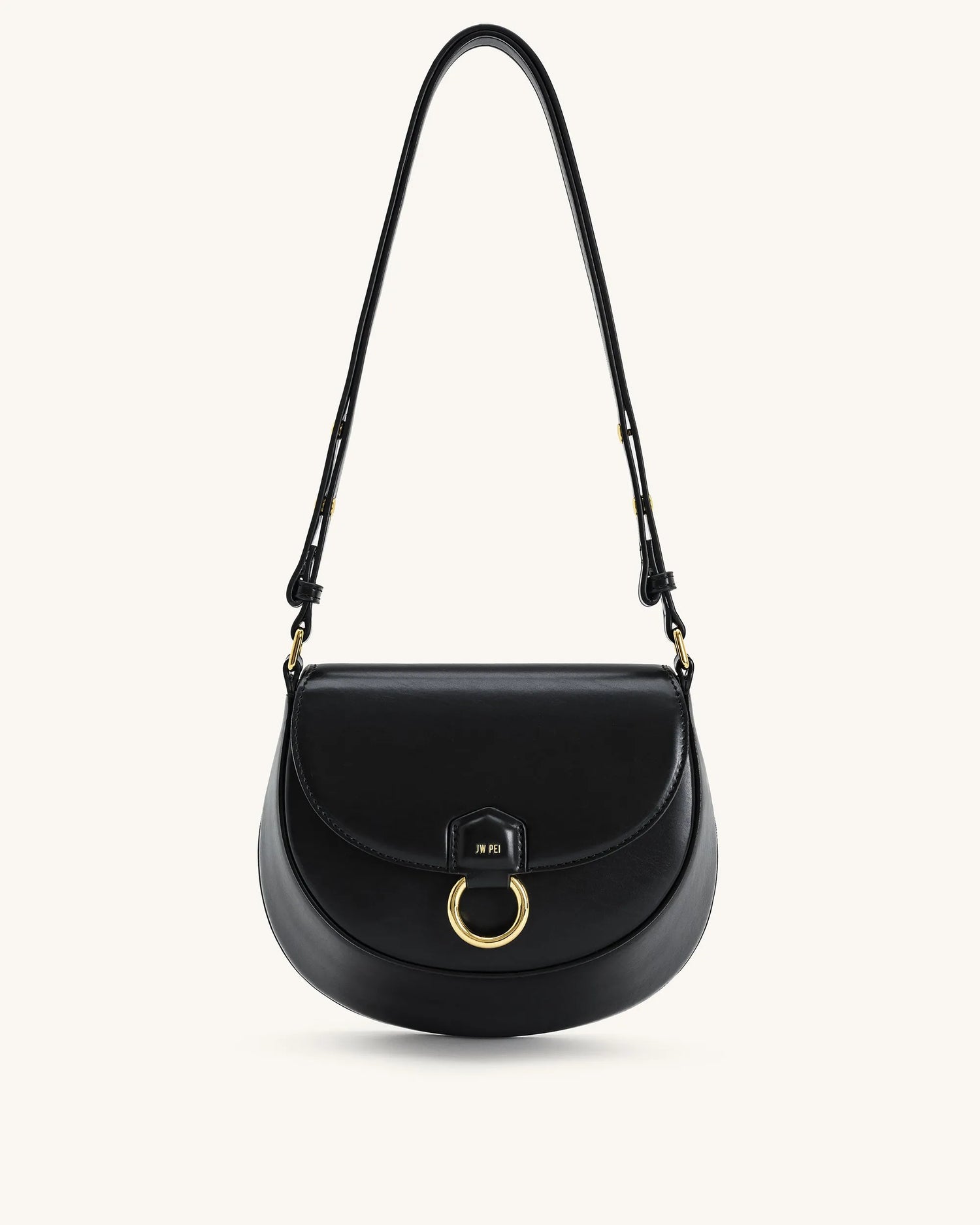 JW PEI Black Women Diana Ring Flap Saddle Bag - Black SKU: 5S403-1_Black Image 01