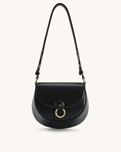 JW PEI Black Women Diana Ring Flap Saddle Bag - Black SKU: 5S403-1_Black Image 01